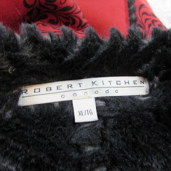 ROBERT KITCHEN Red Faux Suede Black Fur Reversible Jacket Boho Lagenlook XL - Picture 5 of 9